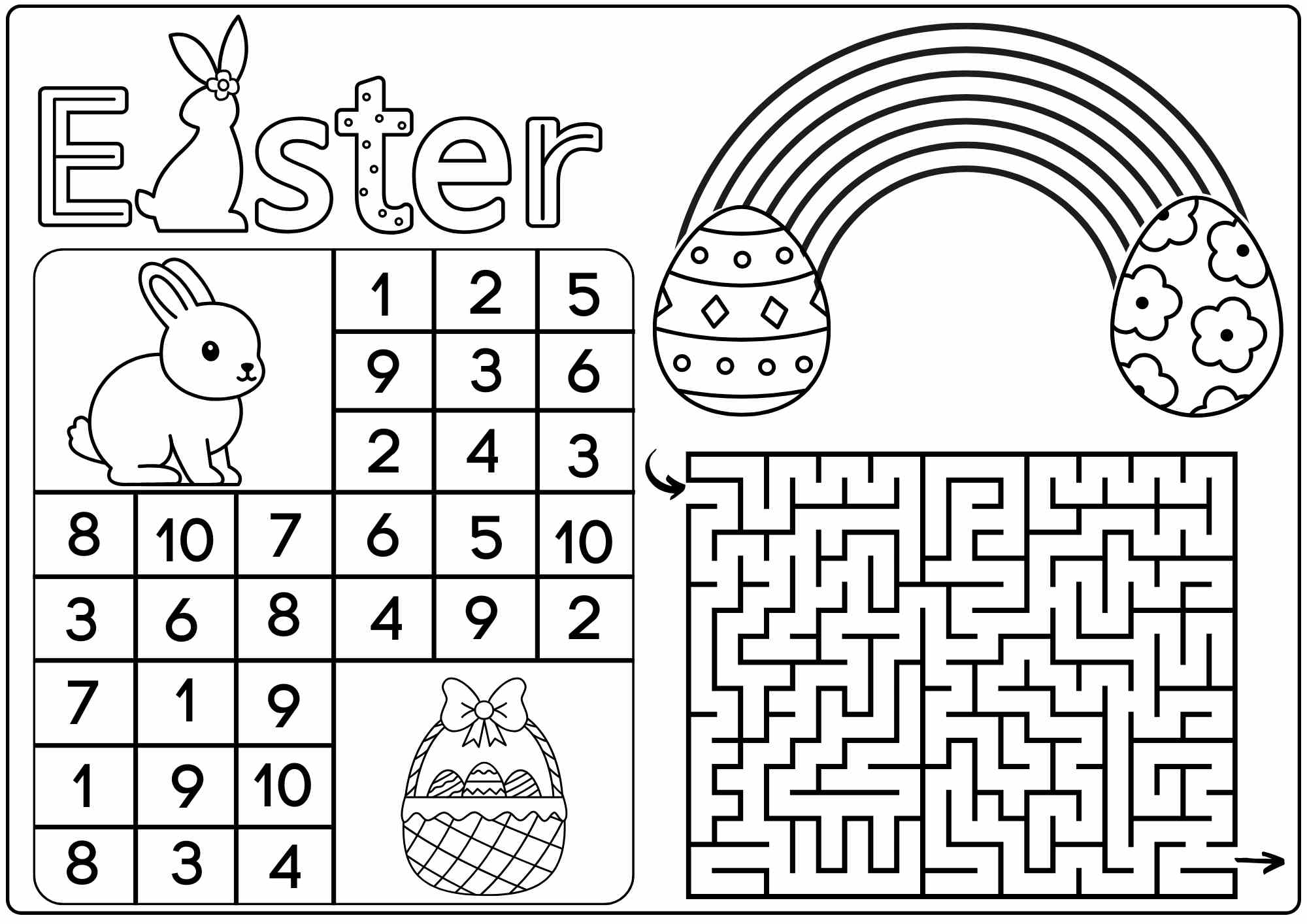 Spring Activity Worksheet  Follow the Numbers, Color the Rainbow & Maze Fun Free PDF Download